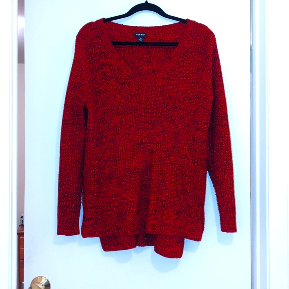Torrid Marled Knit V-Neck Tunic Size 0 Red